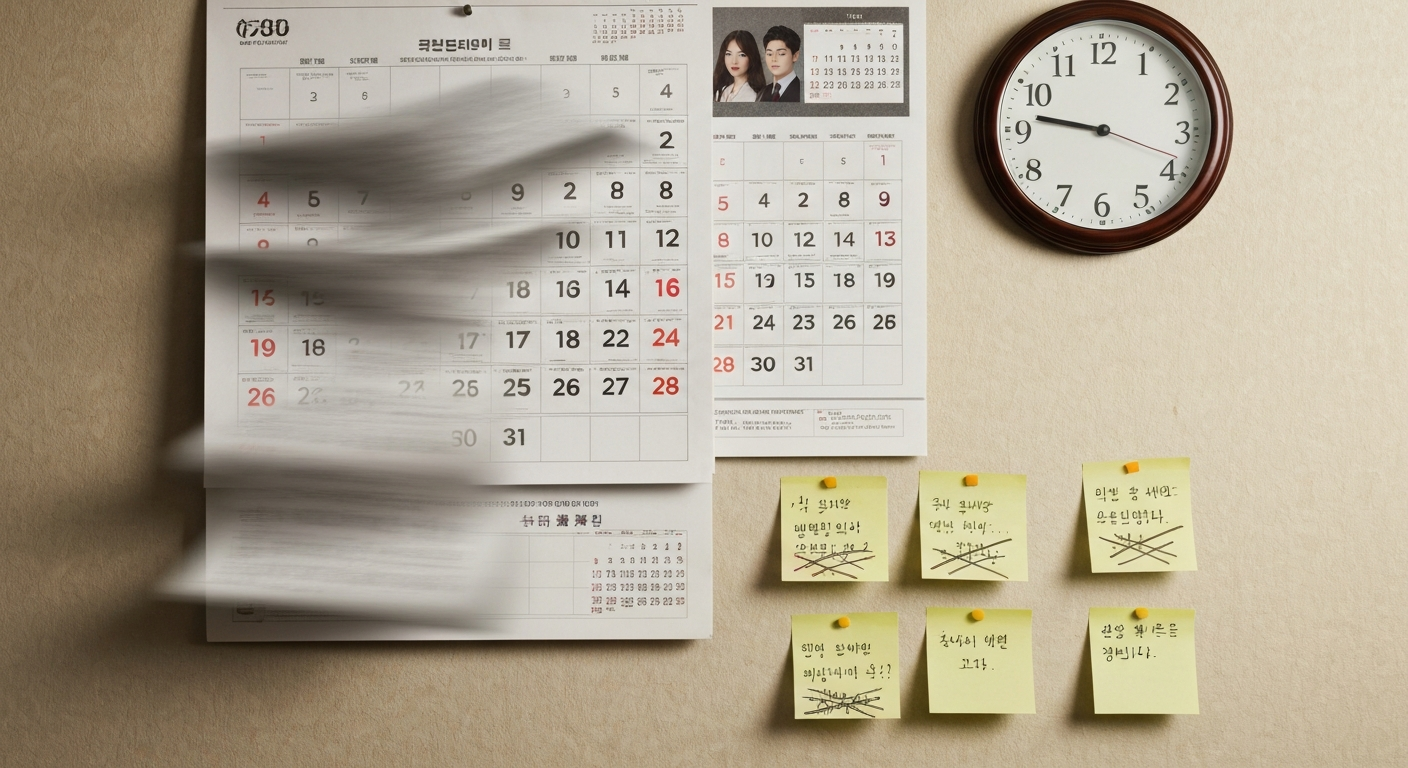 빠르게 지나가는 시간을 상징하는 달력과 시계